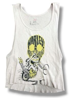 Vintage Hanes Harley Davidson Black & Yellow Graphic Cut-Off Cropped Tank Top